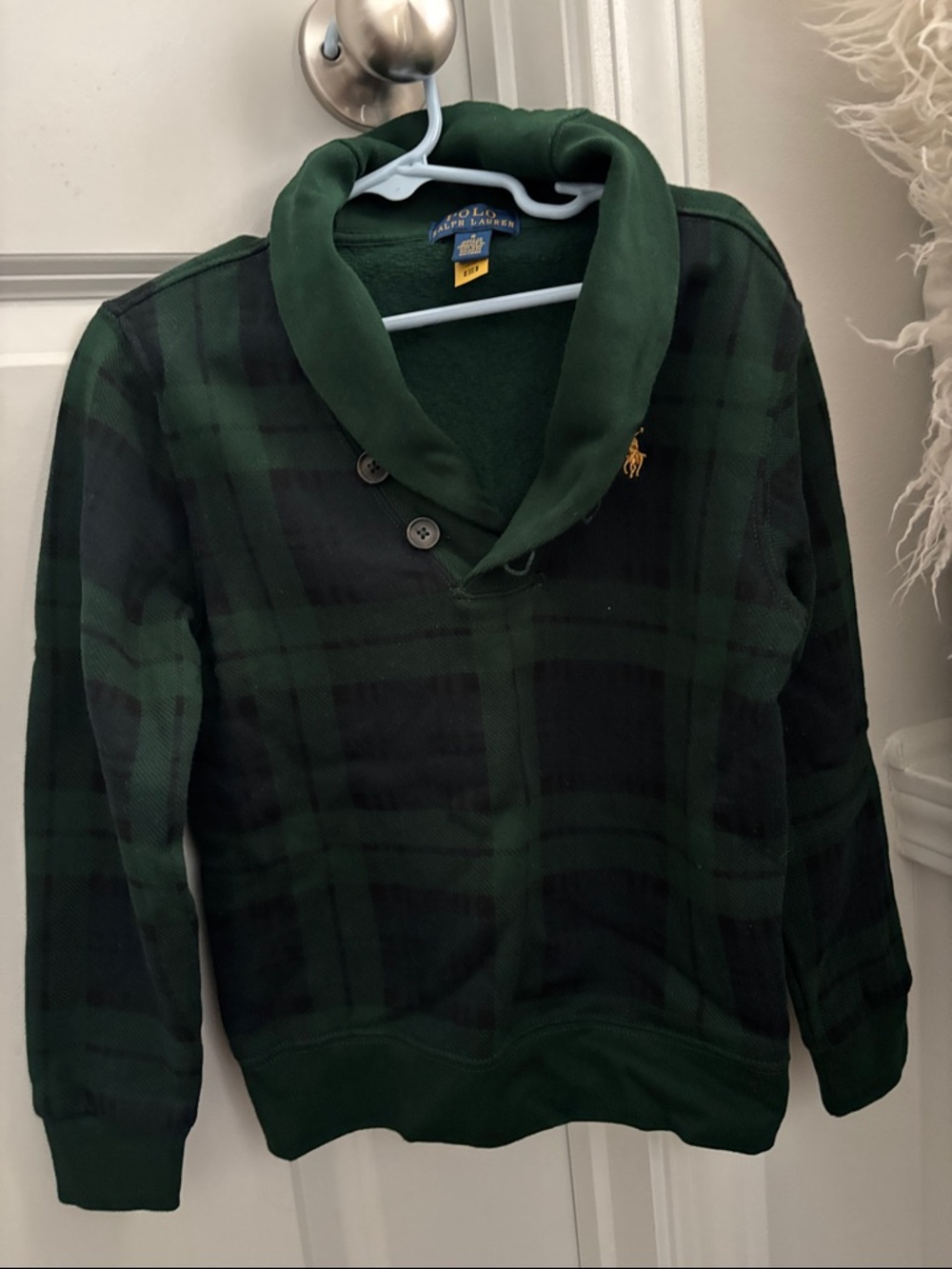 Polo by Ralph Lauren Green and Black Plaid Turtleneck Shawl Sweater